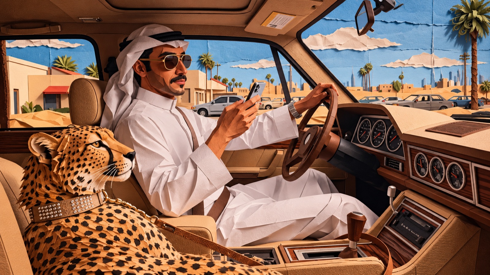 Cheetah Shotgun, a paper-craft collage wallpaper for MacBook Pro