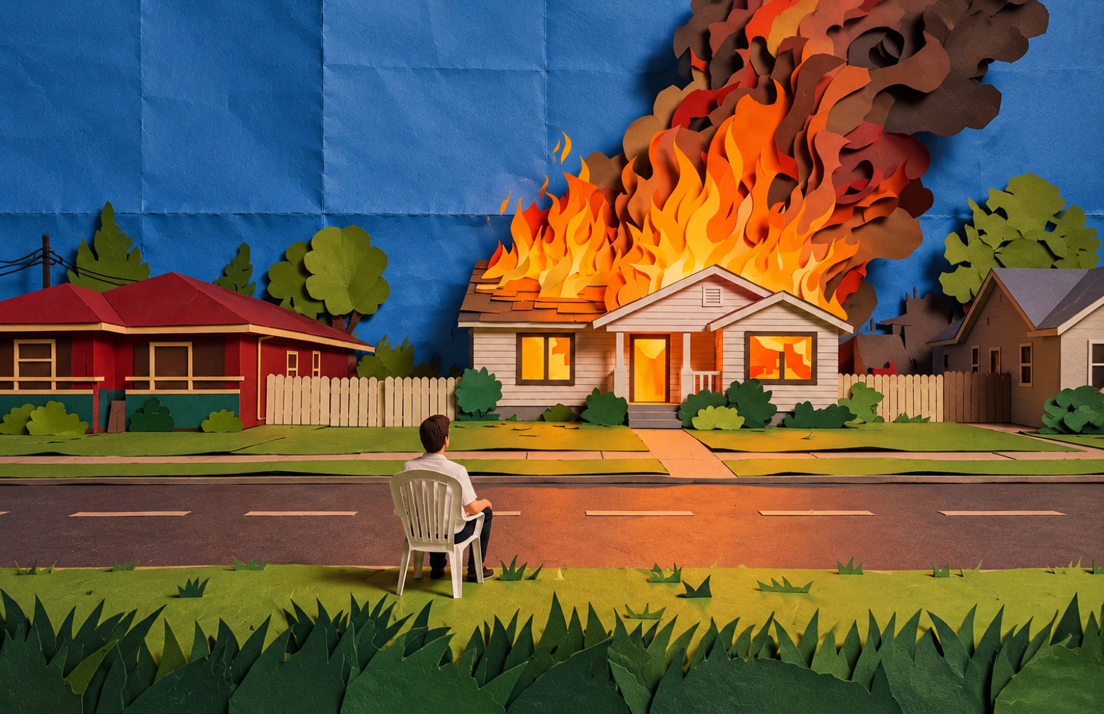 Let It Burn, a paper-craft collage wallpaper for MacBook Pro
