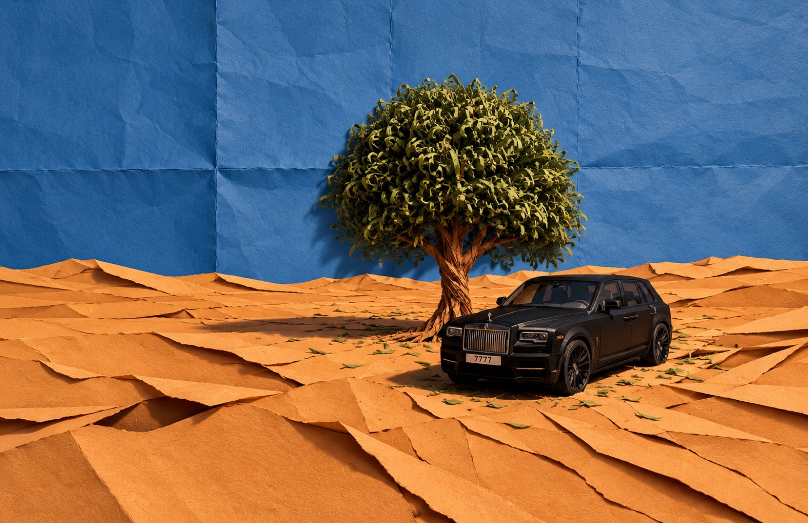 Money Tree, a paper-craft collage wallpaper for MacBook Pro