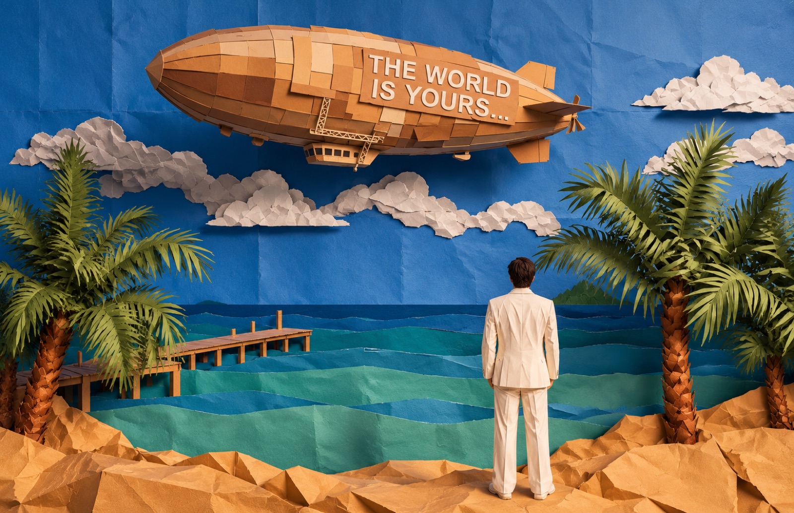 The World Is Yours, a paper-craft collage wallpaper for MacBook Pro